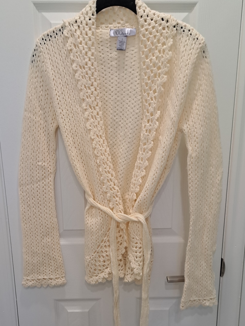 Vintage Open-Knit Cream Wrap Sweater Cardigan Size Small